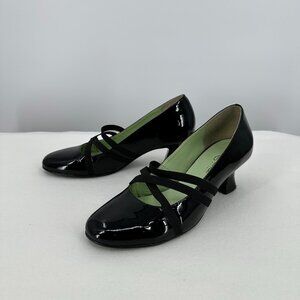 Heeled leather Marinan by Golc Black Dance heel pumps criss cross Straps sz 39
